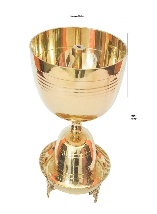 Tangerine Akhand Jyoti Diya with Stand || Brass Traditional Oil Lamp for Pooja at Tamples , Home, Office & Hotel (Diameter- 6 inch) - Image 4